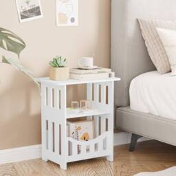 Dprodo Multifunction Small Side Table with Storage Shelf Basket in Off-White - Size: 1 Pack