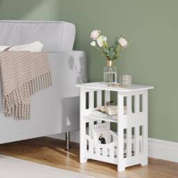 Dprodo Multifunction Small Side Table with Storage Shelf Basket in Off-White - Size: 1 Pack - thumbnail 3