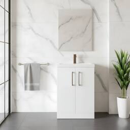 Balterley Modern Bathroom 2 Soft Close Door Vanity Unit Basin, White, 500mm in White - thumbnail 2