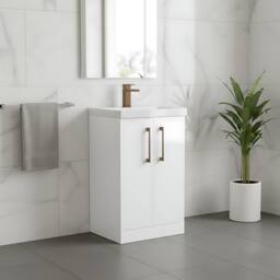 Balterley Modern Bathroom 2 Soft Close Door Vanity Unit Basin, White, 500mm in White - thumbnail 3