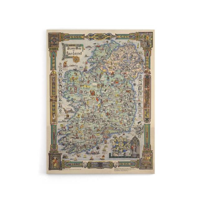 "Artery8 Map Color Text 1936 Story Ireland Canvas Wall Art Print - Size: W18"" x H24""" - image 1