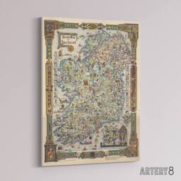 "Artery8 Map Color Text 1936 Story Ireland Canvas Wall Art Print - Size: W18"" x H24""" - thumbnail 2