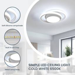 Goeco LED Ceiling Light 32W 6500K Modern Round Design for Bedroom Bathroom in White - thumbnail 7