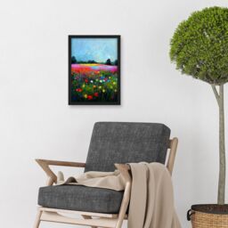Artery8 Delicate Wildflower Meadow Abstract Colourful Modern Artwork Framed Wall Art Print A4 in Black - thumbnail 2