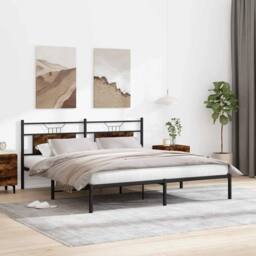 Berkfield Home Bed Frame without Mattress Smoked Oak 160x200 cm Engineered Wood in Brown - thumbnail 4
