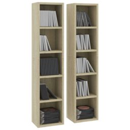 Berkfield Home CD Cabinets 2 pcs Sonoma Oak 21x16x93.5 cm Engineered Wood in Brown - thumbnail 3