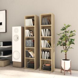 Berkfield Home CD Cabinets 2 pcs Sonoma Oak 21x16x93.5 cm Engineered Wood in Brown
