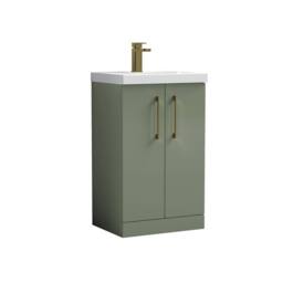 Balterley Modern Bathroom 2 Soft Close Door Vanity Unit Basin, Green, 500mm in Green - thumbnail 1