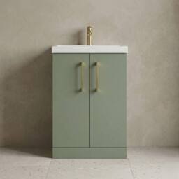 Balterley Modern Bathroom 2 Soft Close Door Vanity Unit Basin, Green, 500mm in Green - thumbnail 6