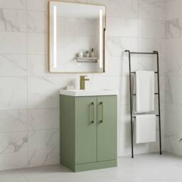 Balterley Modern Bathroom 2 Soft Close Door Vanity Unit Basin, Green, 500mm in Green - thumbnail 3