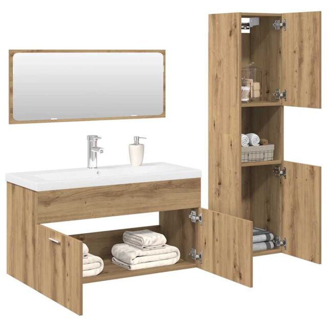 Berkfield Home 4 Piece Bathroom Furniture Set Artisan Oak Engineered Wood in Brown - image 1