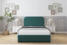 "Sloomy Belvoir Plush Bed Frame With 45"" Upholstered Headboard in Emerald - Size: Single"