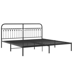 Berkfield Home Metal Bed Frame without Mattress with Headboard Black 193x203cm - Size: 193x203 cm - thumbnail 3