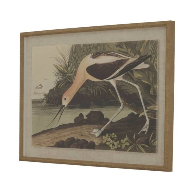 Sostter Beaded Linen Art Print with Avocet Bird Design in Wine - image 1