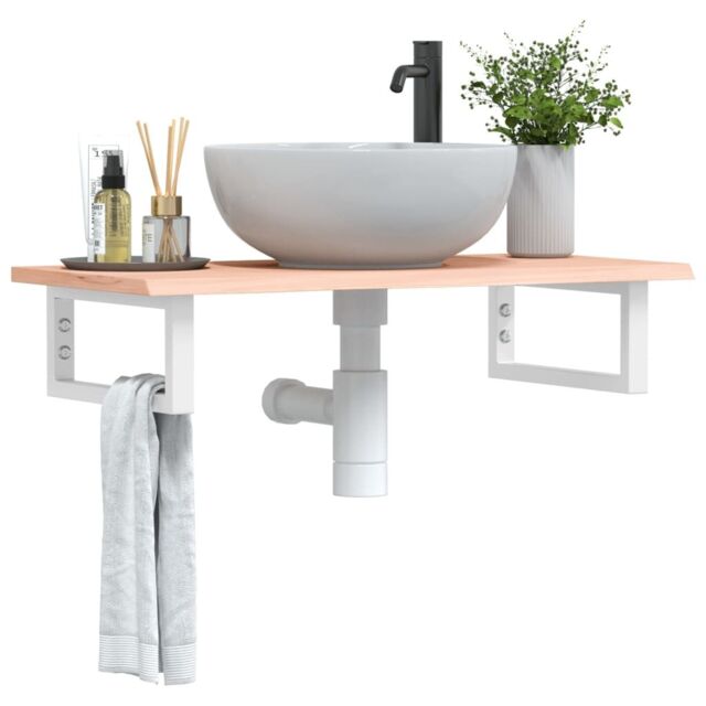 Berkfield Home Basin Shelf Wall Mounted Steel & Solid Wood Oak in Brown - image 1