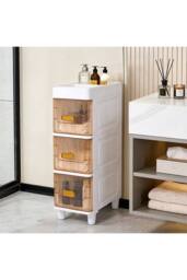 Living and Home Plastic Narrow Storage Cabinet Drawer Organizer Bathroom Storage Cupboard in White - Size: Medium - thumbnail 2