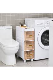 Living and Home Plastic Narrow Storage Cabinet Drawer Organizer Bathroom Storage Cupboard in White - Size: Medium - thumbnail 3