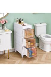 Living and Home Plastic Narrow Storage Cabinet Drawer Organizer Bathroom Storage Cupboard in White - Size: Medium - thumbnail 7