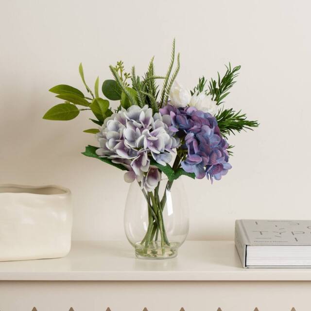 Scottish Everlastings Ltd 37cm Blue Hydrangeas in Glass Vase - image 1