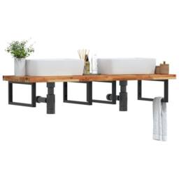 Berkfield Home Basin Shelf Wall Mounted Steel & Solid Wood Acacia in Brown - thumbnail 2