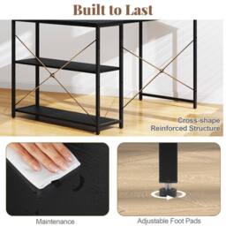Gymax L-shaped Desk Reversible Corner Computer Desk With Adjustable Shelf in Black - thumbnail 5