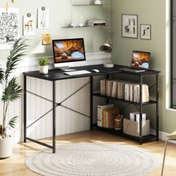 Gymax L-shaped Desk Reversible Corner Computer Desk With Adjustable Shelf in Black - thumbnail 7