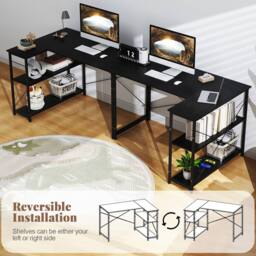Gymax L-shaped Desk Reversible Corner Computer Desk With Adjustable Shelf in Black - thumbnail 4