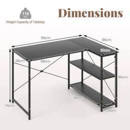 Gymax L-shaped Desk Reversible Corner Computer Desk With Adjustable Shelf in Black - thumbnail 2