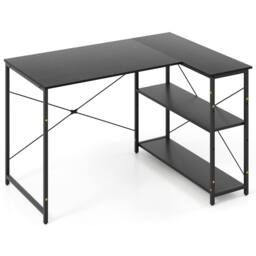 Gymax L-shaped Desk Reversible Corner Computer Desk With Adjustable Shelf in Black - thumbnail 8