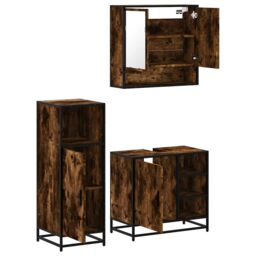 Berkfield Home 3 Piece Bathroom Furniture Set Smoked Oak Engineered Wood in Brown - thumbnail 6