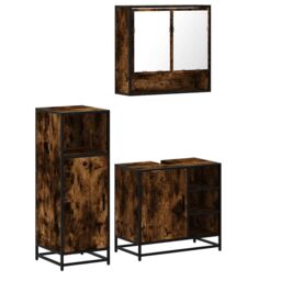 Berkfield Home 3 Piece Bathroom Furniture Set Smoked Oak Engineered Wood in Brown - thumbnail 2