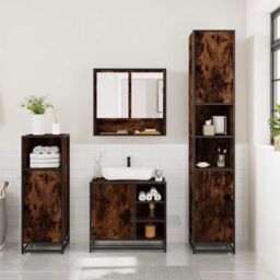 Berkfield Home 3 Piece Bathroom Furniture Set Smoked Oak Engineered Wood in Brown - thumbnail 3
