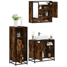 Berkfield Home 3 Piece Bathroom Furniture Set Smoked Oak Engineered Wood in Brown - thumbnail 1
