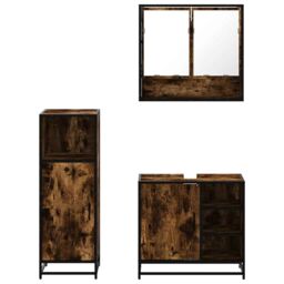 Berkfield Home 3 Piece Bathroom Furniture Set Smoked Oak Engineered Wood in Brown - thumbnail 5