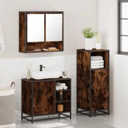 Berkfield Home 3 Piece Bathroom Furniture Set Smoked Oak Engineered Wood in Brown - thumbnail 4