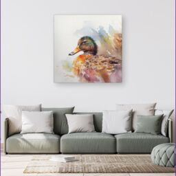 "Warren Reed - Designer Mallard Watercolour Canvas in Brown - Size: W30"" x H30""" - thumbnail 4