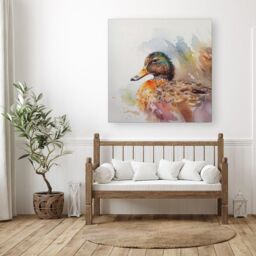 "Warren Reed - Designer Mallard Watercolour Canvas in Brown - Size: W30"" x H30""" - thumbnail 3
