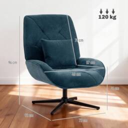 HOMCOM Swivel Accent Chair, Chenille Armchair with Lumbar Pillow, Dark Green in Teal - thumbnail 3
