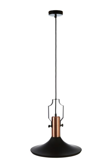 Orsina Large Black & Copper Pendant Light, Industrial Hammered Metal Ceiling Light, Brushed Copper Inner Shade - image 1