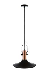 Orsina Large Black & Copper Pendant Light, Industrial Hammered Metal Ceiling Light, Brushed Copper Inner Shade - thumbnail 1
