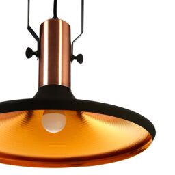 Orsina Large Black & Copper Pendant Light, Industrial Hammered Metal Ceiling Light, Brushed Copper Inner Shade - thumbnail 4