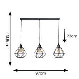 ValueLights Diablo Geometric Shade 3 Drop Bar Black Diner Ceiling Pendant Light - thumbnail 7