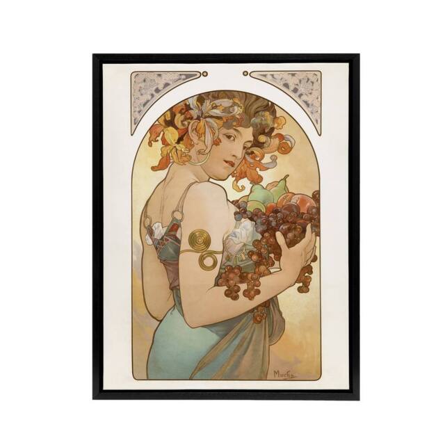 "Artery8 Woman With Fruit Art Nouveau France Framed Canvas Wall Art Print Mucha - Size: W12"" x H16""" - image 1