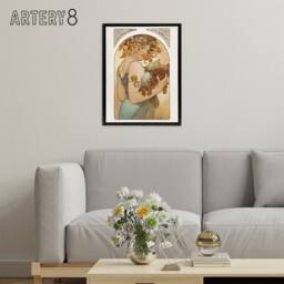 "Artery8 Woman With Fruit Art Nouveau France Framed Canvas Wall Art Print Mucha - Size: W12"" x H16""" - thumbnail 3
