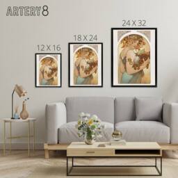 "Artery8 Woman With Fruit Art Nouveau France Framed Canvas Wall Art Print Mucha - Size: W12"" x H16""" - thumbnail 4