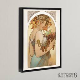 "Artery8 Woman With Fruit Art Nouveau France Framed Canvas Wall Art Print Mucha - Size: W12"" x H16""" - thumbnail 2