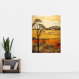 "Artery8 African Savannah Artwork Yellow Orange Ochre Tropical Grassland In Summer Extra Large XL Unframed Wall Art Poster Print - Size: W24"" x H32""" - thumbnail 4