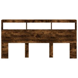 Berkfield Home Headboard Cabinet with LED Smoked Oak 200x17x102 cm in Brown - Size: 200 x 17 x 102 cm - thumbnail 6