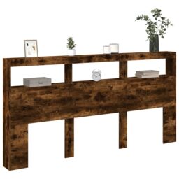 Berkfield Home Headboard Cabinet with LED Smoked Oak 200x17x102 cm in Brown - Size: 200 x 17 x 102 cm - thumbnail 5