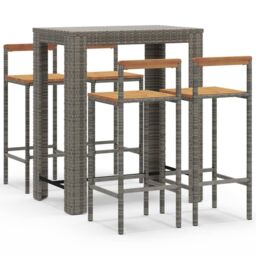 Berkfield Home 5 Piece Garden Bar Set Grey Poly Rattan&Solid Wood Acacia - thumbnail 2